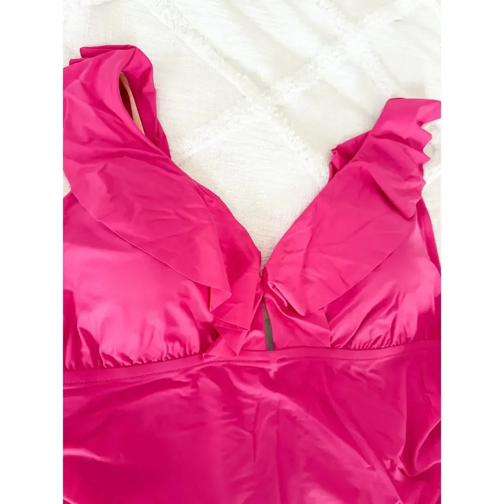 J. Crew | NWT | Ruched ruffle one-piece swimsuit in Radiant Fuchsia | Sz 24